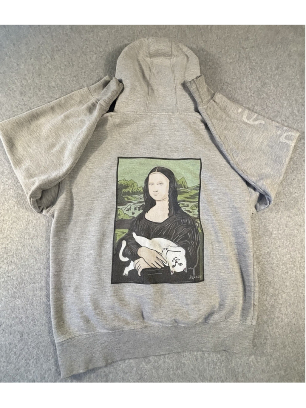 RIPNDIP Nermal Lisa Mona Lisa Cat Gray Pullover Hoodie Men’s Large Skate